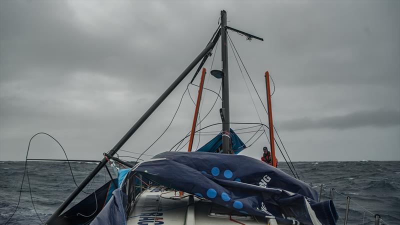 Leg 7 from Auckland to Itajai, day 14 on board Vestas 11th Hour. 30 March, . Mast Accident photo copyright Jeremie Lecaudey / Volvo Ocean Race taken at  and featuring the Volvo One-Design class
