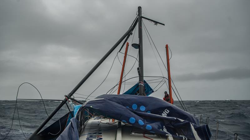 Leg 7 from Auckland to Itajai, day 14 on board Vestas 11th Hour. 30 March, . Mast Accident - 2 photo copyright Jeremie Lecaudey / Volvo Ocean Race taken at  and featuring the Volvo One-Design class