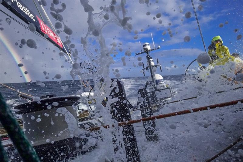 Volvo Ocean Race Leg 7 from Auckland to Itajai, day 15 on board Brunel. Temperature rises. Wind decreases. Rainbow. Peter Burling. - photo © Yann Riou / Volvo Ocean Race