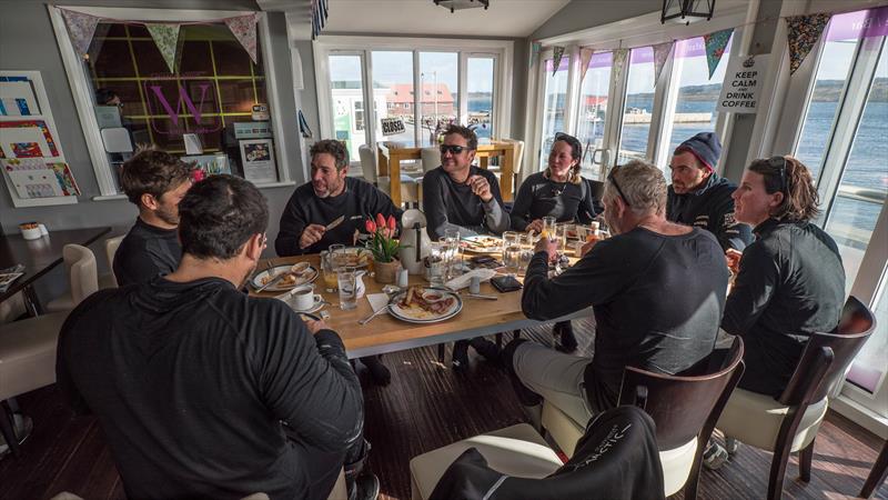 Leg 7 from Auckland to Itajai, day 15 on board Vestas 11th Hour. 31 March, . First proper breakfast in two weeks after crossing the pacific, everyone enjoying an English breakfast photo copyright Jeremie Lecaudey / Volvo Ocean Race taken at  and featuring the Volvo One-Design class