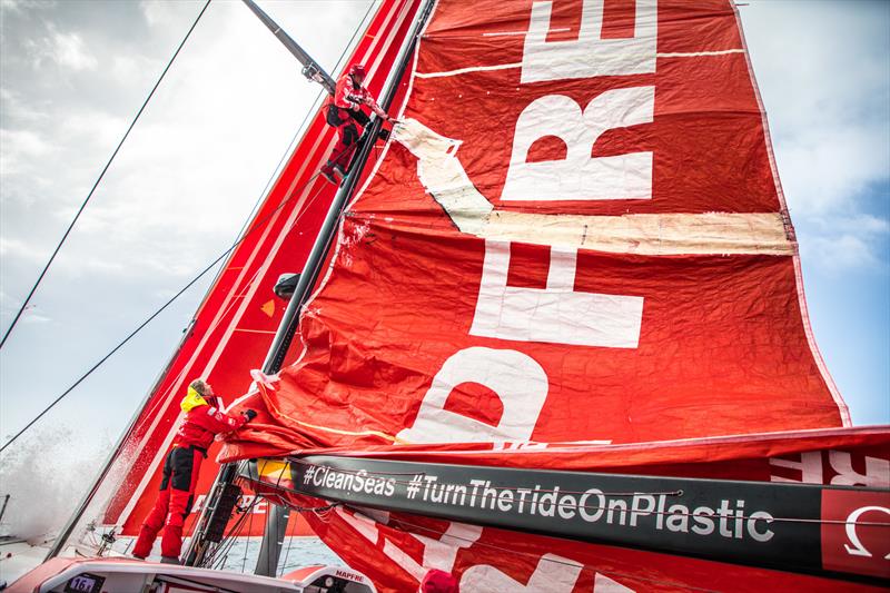 Leg 7 from Auckland to Itajai, day 14 on board MAPFRE, the mainsail after being fixed, 31 March, . - photo © Ugo Fonolla / Volvo Ocean Race