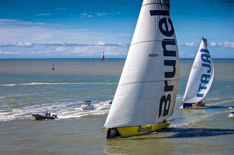 Arrivals of Leg 7 of the Volvo Ocean Race in Itajai, Brazil. Brunel takes first place closely followed by Dongfeng in second. 03 April, 2018 photo copyright Brian Carlin / Volvo Ocean Race taken at  and featuring the Volvo One-Design class