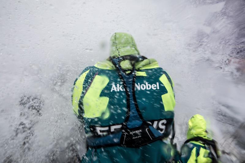 Leg 7 from Auckland to Itajai, day 7 on board AkzoNobel. 23 March, . Justin Ferris on the helm- a little bit of pressure coming his way photo copyright James Blake / Volvo Ocean Race taken at  and featuring the Volvo One-Design class