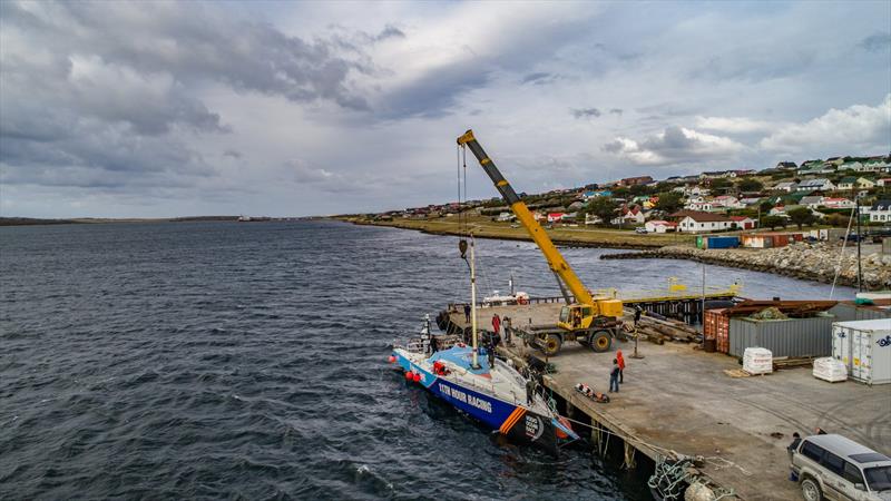 Vestas 11th Hour Racing prepares to leave Port Stanley in the Falkland Islands headed for Itajai, Brazil, for the start of Leg 8 photo copyright Jeremie Lecaudey / Volvo Ocean Race taken at  and featuring the Volvo One-Design class