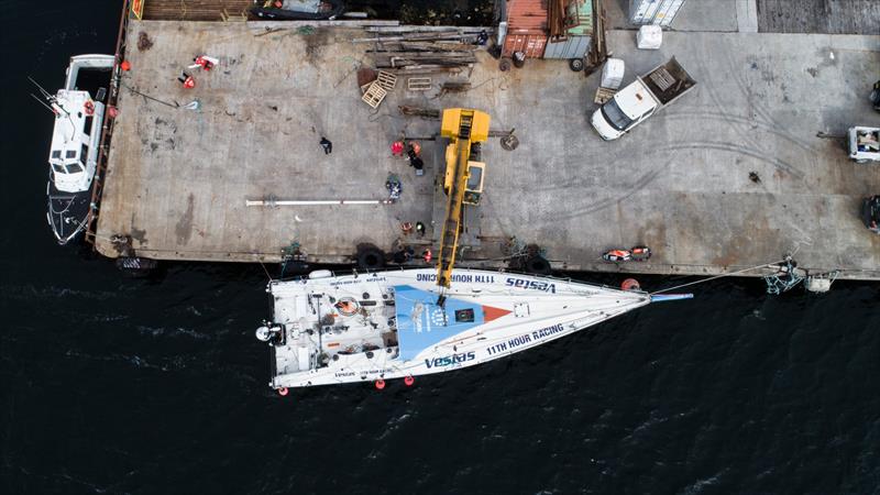 Vestas 11th Hour Racing prepares to leave Port Stanley in the Falkland Islands headed for Itajai, Brazil, for the start of Leg 8 photo copyright Jeremie Lecaudey / Volvo Ocean Race taken at  and featuring the Volvo One-Design class