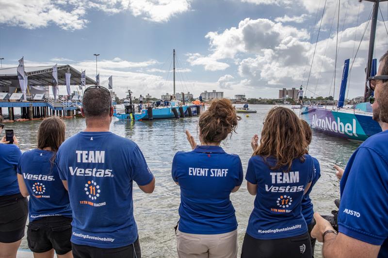 Vestas 11th Hour arrives in Itajai. 16 April, 2018. Leg 7 from Auckland to Itajai photo copyright Ainhoa Sanchez / Volvo Ocean Race taken at  and featuring the Volvo One-Design class