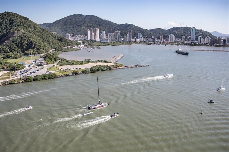 Itajai Stopover. SHK / Scallywag arrives in Itajai. 19 April, photo copyright Ainhoa Sanchez / Volvo Ocean Race taken at  and featuring the Volvo One-Design class