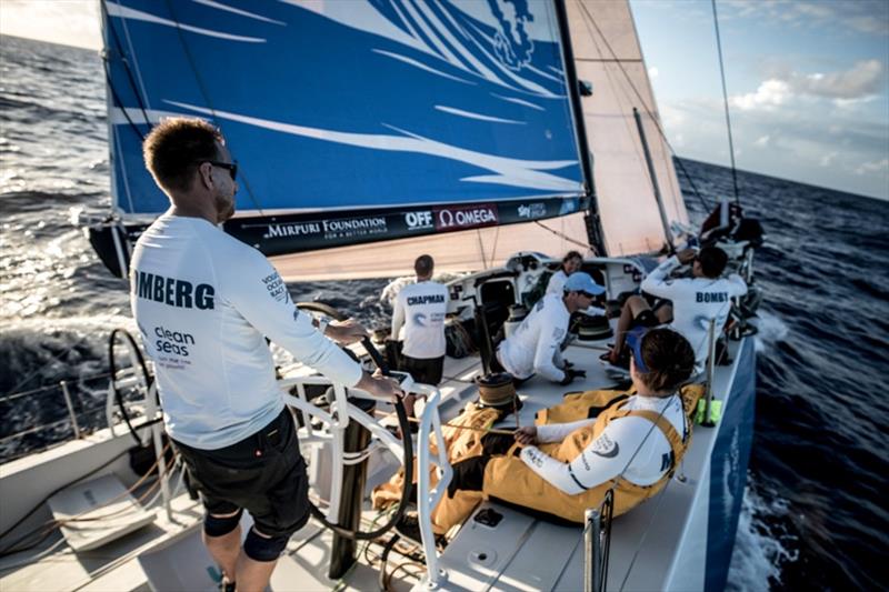Volvo Ocean Race Leg 8 from Itajai to Newport, day 2 on board Turn the Tide on Plastic.. Martin Stromberg on the helm with the team standing by for a peel. - photo © James Blake / Volvo Ocean Race