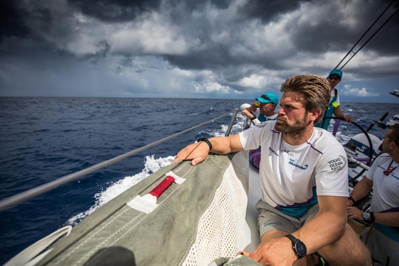 Volvo Ocean Race Leg 8 from Itajai to Newport, Day 3, on board AkzoNobel. Skipper Simeon Tienpoint looking at the competition photo copyright Brian Carlin / Volvo Ocean Race taken at  and featuring the Volvo One-Design class