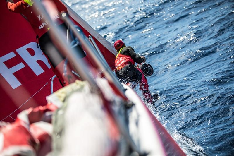 Volvo Ocean Race Leg 8 from Itajai to Newport, day 05, on board MAPFRE, Blair Tuke on the bowpress - photo © Ugo Fonolla / Volvo Ocean Race