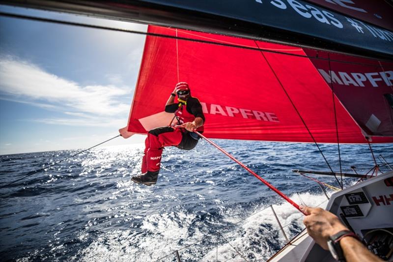 Volvo Ocean Race Leg 8 from Itajai to Newport, day 06, on board MAPFRE, Antonio Cuervas-Mons coming back on deck photo copyright Ugo Fonolla / Volvo Ocean Race taken at  and featuring the Volvo One-Design class