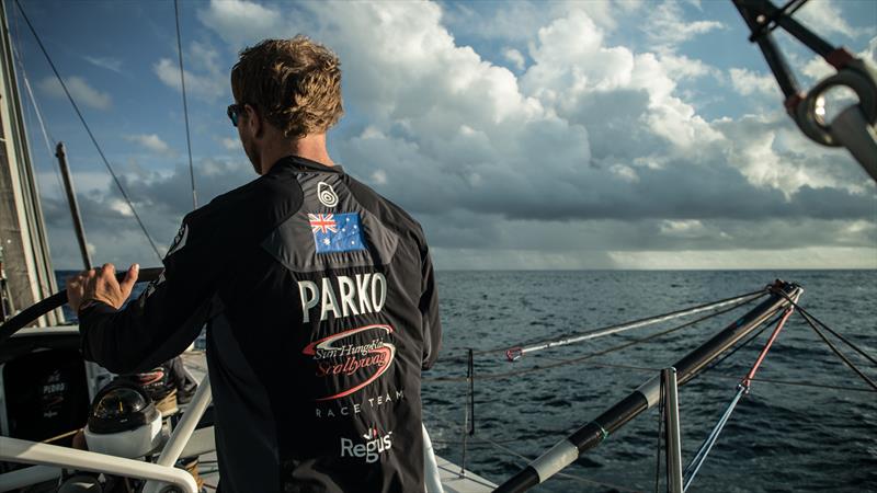 Leg 8 from Itajai to Newport, day 09 on board Sun Hung Kai / Scallywag. Luke Parkinson sailing into cloud. 30 April,  photo copyright Rich Edwards / Volvo Ocean Race taken at  and featuring the Volvo One-Design class