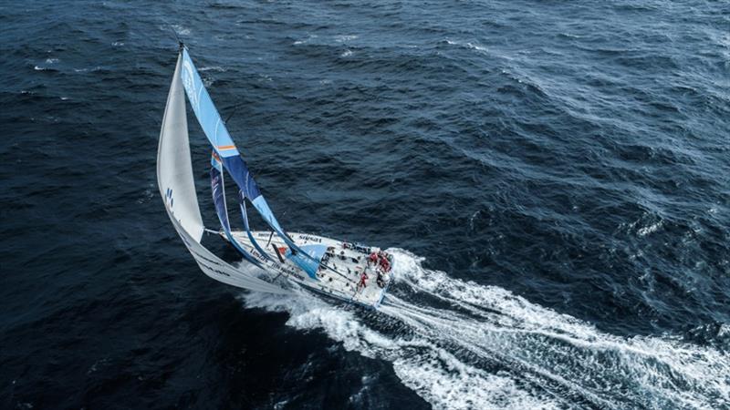 Volvo Ocean Race Leg 8 from Itajai to Newport, day 12, on board Vestas 11th Hour. Drone shot full speed downwind 23knts boat speed. - photo © Martin Keruzore / Volvo Ocean Race