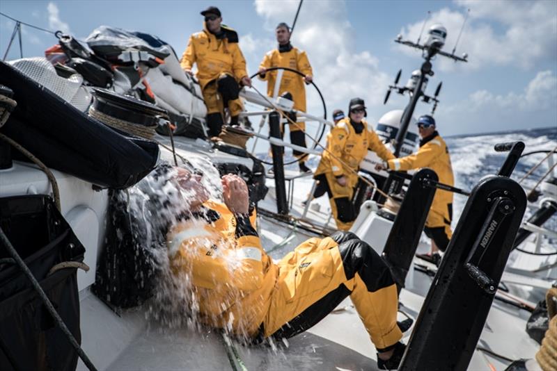 Volvo Ocean Race Leg 8 from Itajai to Newport, day 14, on board Turn the Tide on Plastic. Annelise Murphy having slightly different hair wash photo copyright James Blake / Volvo Ocean Race taken at  and featuring the Volvo One-Design class