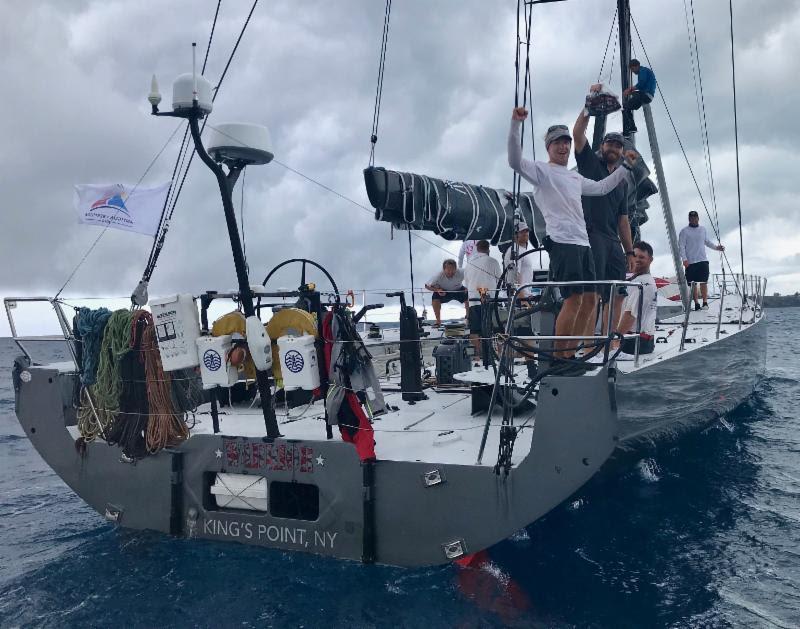 An elated crew after smashing their previous record set in the inaugural Antigua Bermuda Race last year by over 24 hours - Warrior, Volvo 70 sailed by Stephen Murray Jr photo copyright Louay Habib taken at Royal Bermuda Yacht Club and featuring the Volvo 70 class