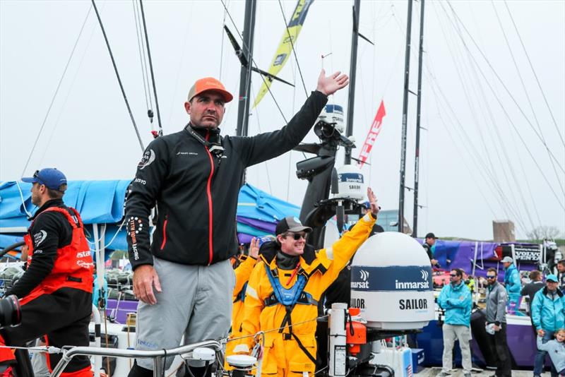 Charlie Enright waves to the crowd  - photo © Jesus Renedo / Volvo Ocean Race