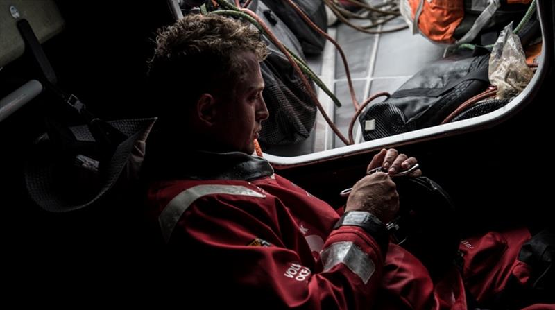 Volvo Ocean Race Leg 9 Newport to Cardiff race start on board Sun Hung Kai / Scallywag. Ben Piggott fixing items on boat photo copyright Rich Edwards / Volvo Ocean Race taken at  and featuring the Volvo One-Design class