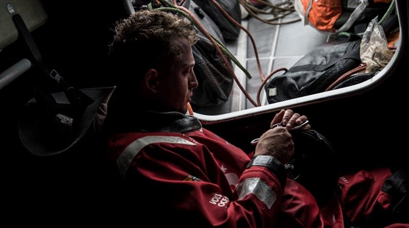 Volvo Ocean Race Leg 9 Newport to Cardiff race start on board Sun Hung Kai / Scallywag. Ben Piggott fixing items on boat. - photo © Rich Edwards / Volvo Ocean Race