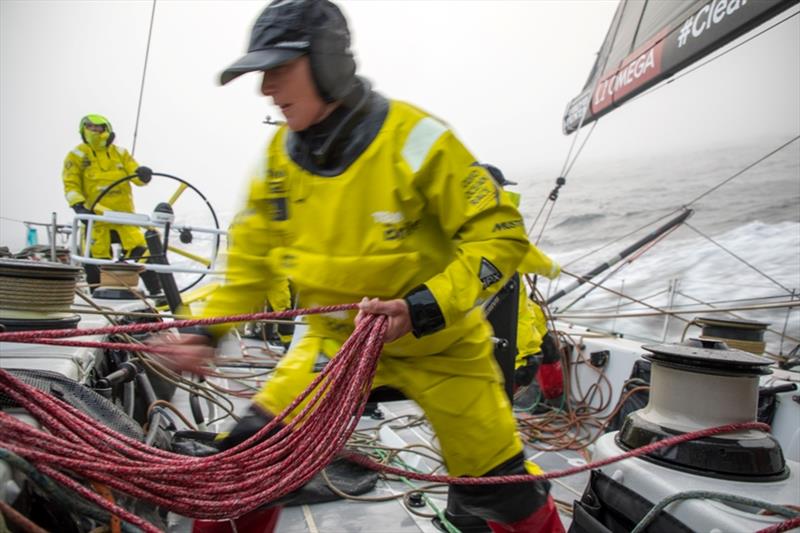 Volvo Ocean Race Leg 9, from Newport to Cardiff, day 1, on board Brunel. Abby Ehler in the fog photo copyright Sam Greenfield / Volvo Ocean Race taken at  and featuring the Volvo One-Design class