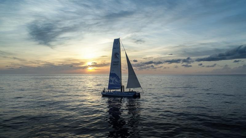 Volvo Ocean Race Leg 9, from Newport to Cardiff, day 03, on board Turn the Tide on Plastic. Drifting at the sunset photo copyright Martin Keruzore / Volvo Ocean Race taken at  and featuring the Volvo One-Design class
