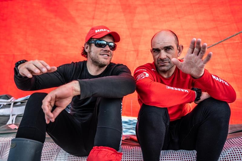 Volvo Ocean Race Leg 9, from Newport to Cardiff, day 03, on board MAPFRE, Antonio Cuervas-Mons and Xabi Fernandez talking about where the other boats are photo copyright Ugo Fonolla / Volvo Ocean Race taken at  and featuring the Volvo One-Design class