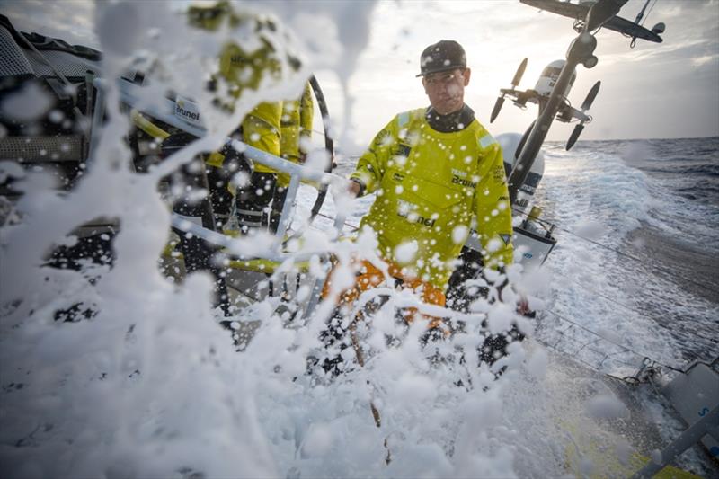 Volvo Ocean Race Leg 9, from Newport to Cardiff, day 2, on board Brunel. Carlo Huisman at the pedestal. - photo © Sam Greenfield / Volvo Ocean Race