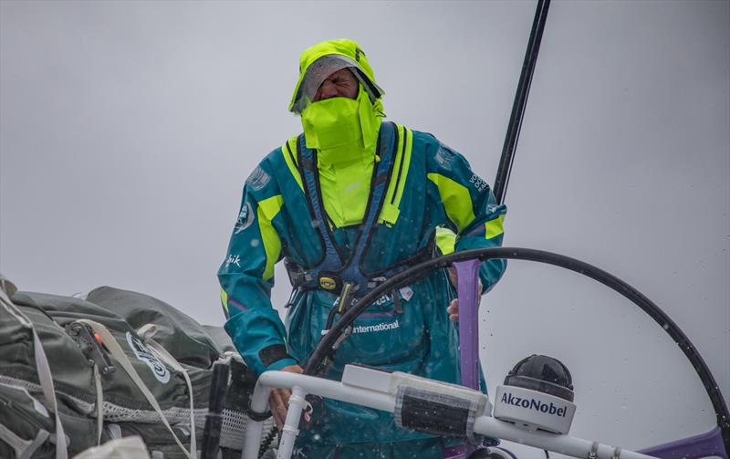 Leg 9, from Newport to Cardiff, day 5 on board Team AkzoNobel. The salt builds up in the eyes and makes helming really painful in these conditions. 24 May,  photo copyright Konrad Frost / Volvo Ocean Race taken at  and featuring the Volvo One-Design class
