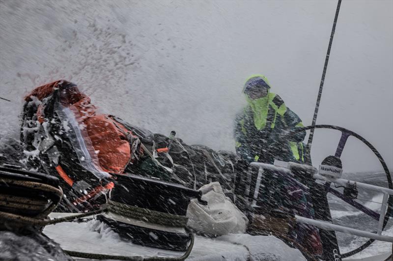 Leg 9, from Newport to Cardiff, day 5 on board Team AkzoNobel. The temperature has been dropping as we head north and the wind and waves are making for fast sailing. 24 May,  photo copyright Konrad Frost / Volvo Ocean Race taken at  and featuring the Volvo One-Design class