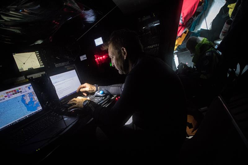 Leg 9, from Newport to Cardiff, day 6 on board Team AkzoNobel. Joules Salter checking the numbers. 25 May,  photo copyright Konrad Frost / Volvo Ocean Race taken at  and featuring the Volvo One-Design class