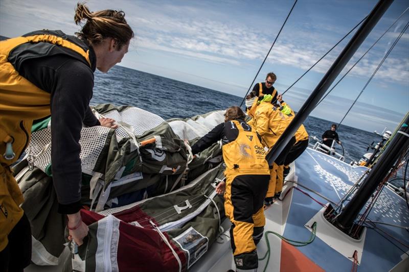 Volvo Ocean Race Leg 9, from Newport to Cardiff, day 07, on board Turn the Tide on Plastic. All the sails are moving to the front photo copyright Martin Keruzore / Volvo Ocean Race taken at  and featuring the Volvo One-Design class