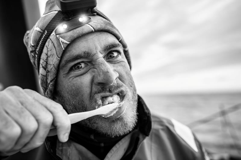 Volvo Ocean Race Leg 9, from Newport to Cardiff, day 7, on board Vestas 11th Hour. Nick Dana keeping up his daily routines, kind of photo copyright James Blake / Volvo Ocean Race taken at  and featuring the Volvo One-Design class