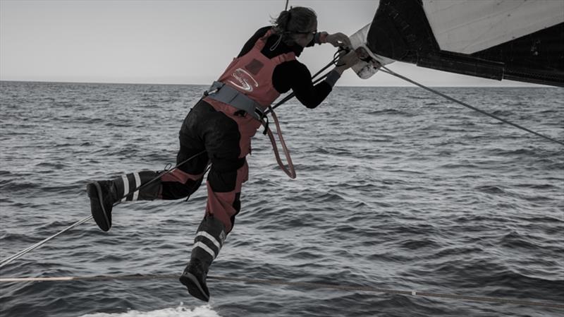 Volvo Ocean Race Leg 9 Newport to Cardiff Day 8 on board Sun Hung Kai / Scallywag. Bessie flying through the air - photo © Rich Edwards / Volvo Ocean Race