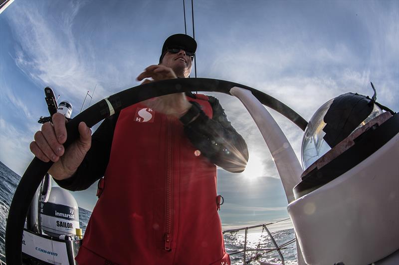 Volvo Ocean Race Leg 9 Newport to Cardiff Day 8 on board Sun Hung Kai / Scallywag. Trystan Seal on the helm. - photo © Rich Edwards / Volvo Ocean Race