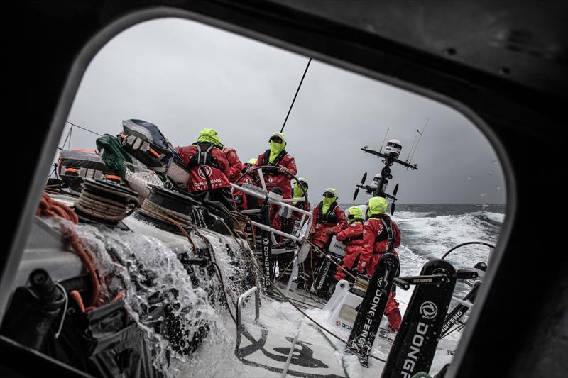Leg 10, from Cardiff to Gothenburg, day 04 on board Dongfeng. Team meeting before the peeling. 13 June,  photo copyright Martin Keruzore / Volvo Ocean Race taken at  and featuring the Volvo One-Design class