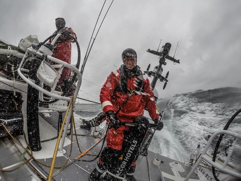 Volvo Ocean Race Leg 10, from Cardiff to Gothenburg, day 5, on board Sun Hung Kai / Scallywag. Liuke Parkinson standing by on the mainsheet trim photo copyright Konrad Frost / Volvo Ocean Race taken at  and featuring the Volvo One-Design class