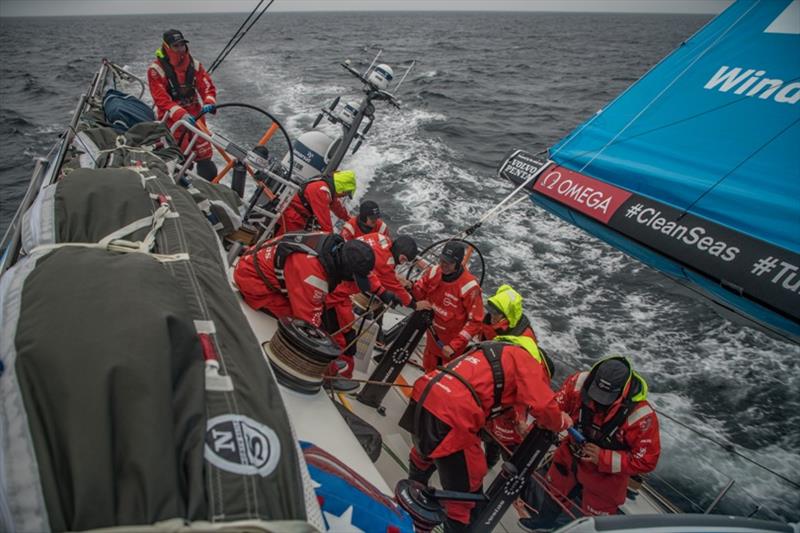 Volvo Ocean Race Leg 10, from Cardiff to Gothenburg, day 04, on board Vestas 11th Hour. Everybody up on deck to change sails photo copyright Jeremie Lecaudey / Volvo Ocean Race taken at  and featuring the Volvo One-Design class