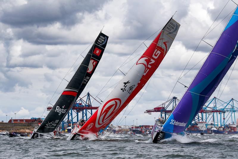 The three front runners get away to a quick start to Leg 11, from Gothenburg to The Hague, start day. 21 June, 2018 photo copyright Jesus Renedo / Volvo Ocean Race taken at  and featuring the Volvo One-Design class