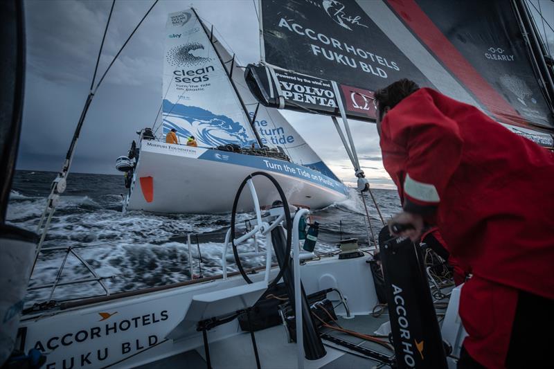 Leg 11, from Gothenburg to The Hague, day 1 on board Sun Hung Kai / Scallywag. Doesn't get closer than this. 21 June,  photo copyright Konrad Frost / Volvo Ocean Race taken at  and featuring the Volvo One-Design class