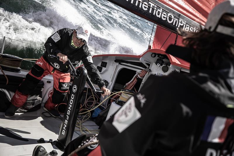 Leg 11, from Gothenburg to The Hague, day 01 on board Dongfeng. Horasce at the front sheet. 21 June,  photo copyright Martin Keruzore / Volvo Ocean Race taken at  and featuring the Volvo One-Design class