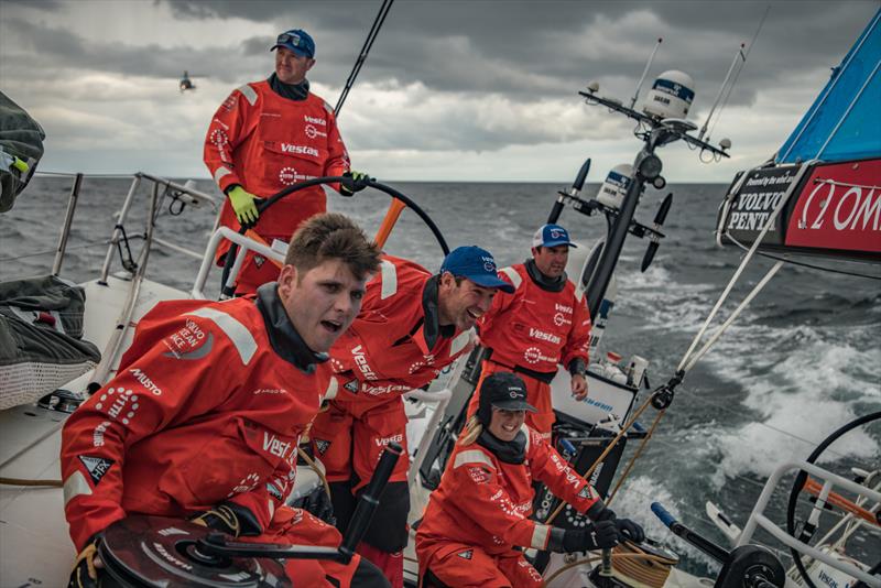 Leg 11, from Gothenburg to The Hague, day 01 on board Vestas 11th Hour. 21 June, . The team happy to be back racing for the final leg photo copyright Jeremie Lecaudey / Volvo Ocean Race taken at  and featuring the Volvo One-Design class