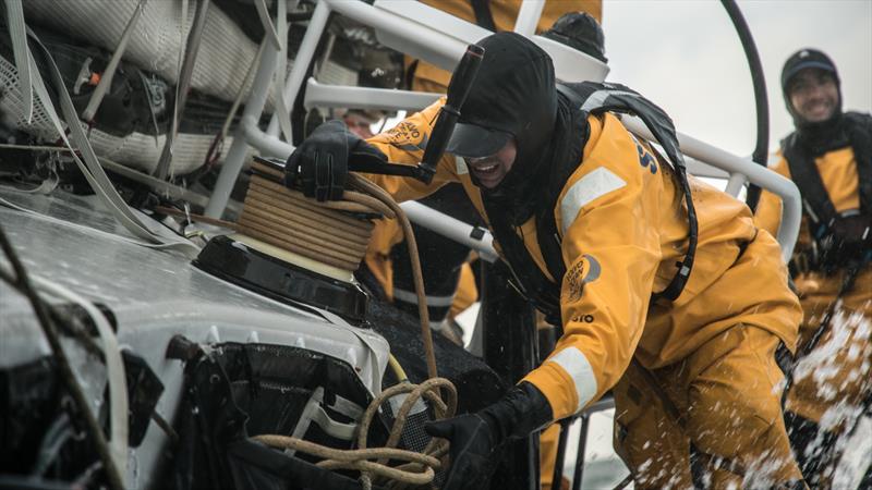 Leg 11, from Gothenburg to The Hague, day 03 on board Turn the Tide on Plastic. Martin Stromberg reaching in the pit. 23 June,  photo copyright Rich Edwards / Volvo Ocean Race taken at  and featuring the Volvo One-Design class