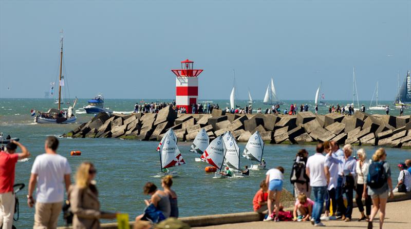 The Hague stopover. Optimist racing with the rest of the VOR program took place offshore. June 28, 2018 photo copyright Pedro Martinez / Volvo Ocean Race taken at  and featuring the Volvo One-Design class