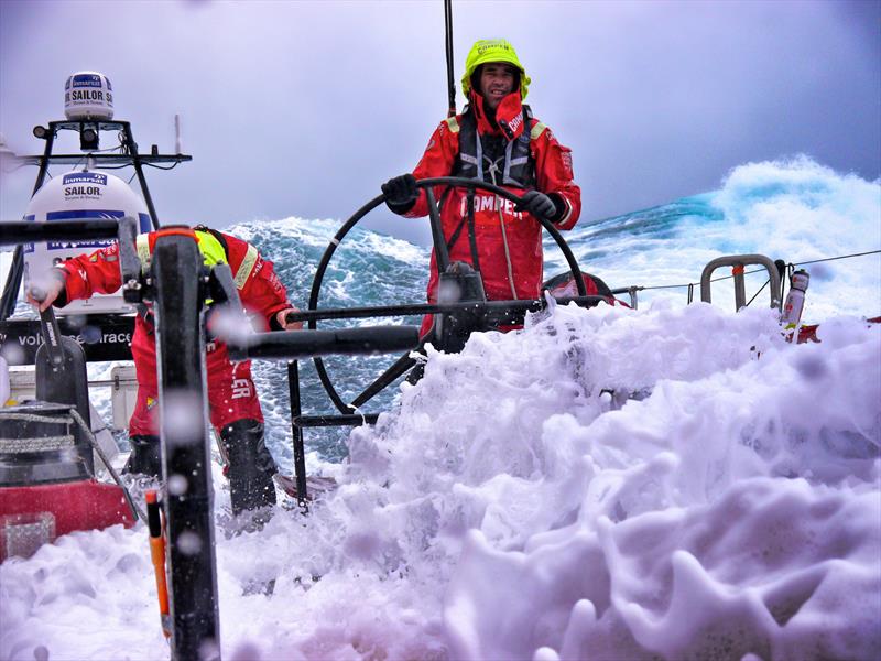 Stu Bannatyne and Adam Minoprio on watch as we pass into the 'furious fifties' on our way south to Cape Horn onboard CAMPER with Emirates Team New Zealand during leg 5 of the Volvo Ocean Race 2011-12, from Auckland, New Zealand to Itajai, Brazil - photo © Hamish Hooper