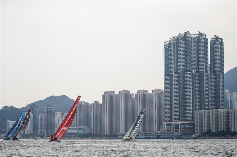 Spectacular backdrops in Hong Kong - Volvo Ocean Race In Port - February 7, 2018 photo copyright Pedro Martinez / Volvo Ocean Race taken at Royal Hong Kong Yacht Club and featuring the Volvo One-Design class