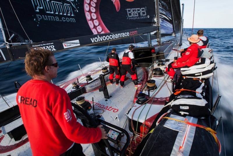 Downwind sailing on Mar Mostro with the bow finally pointed towards Lisbon. Onboard PUMA Ocean Racing powered by BERG during leg 7 of the Volvo Ocean Race 2011-12, from Miami, USA to Lisbon, Portugal photo copyright Amory Ross taken at  and featuring the Volvo One-Design class