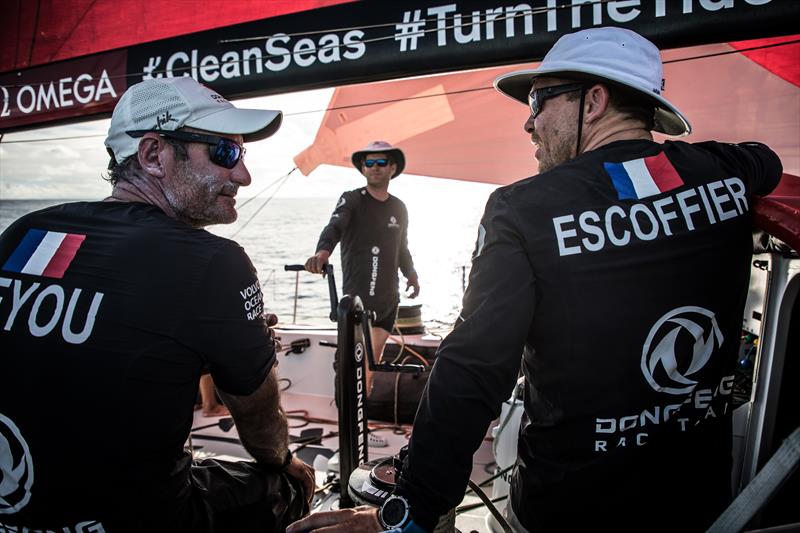 Leg 4, Melbourne to Hong Kong, day 07 on board Dongfeng. French discussion between Jeremie Beyou and Kevin Escoffier photo copyright Martin Keruzore / Volvo AB taken at  and featuring the Volvo One-Design class