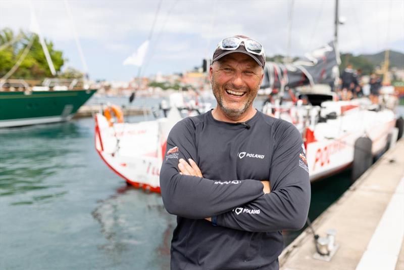 I Love Poland's proud skipper Grzegorz Baranowski - 2023 RORC Transatlantic Race photo copyright Arthur Daniel / RORC taken at Royal Ocean Racing Club and featuring the Volvo 70 class