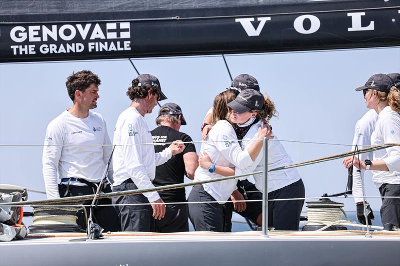 The Ocean Race VO65 Sprint Cup 2022-23 - 11 June 2023. Mirpuri/Trifork Racing Team arrives second in the in The Hague. Arrival : 11/06/2023 11:33:39 UTC Race time : 2d 21h 23min 39s photo copyright Sailing Energy / The Ocean Race taken at  and featuring the Volvo One-Design class