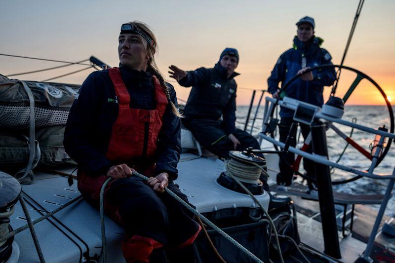 The Ocean Race Stage 3 onboard Viva México - Berenice Charrez has her eye on the teams just ahead, with Erik Brockmann behind her and Brad Marsh at the helm photo copyright Jen Edney / Viva México taken at  and featuring the Volvo One-Design class