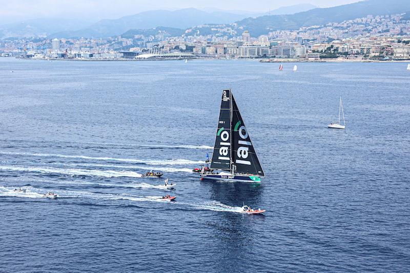 The Ocean Race VO65 Sprint Cup 2022-23 - 27 June 2023. Team JAJO arriving to Genova, Genoa, Italy photo copyright Sailing Energy / The Ocean Race taken at  and featuring the Volvo One-Design class